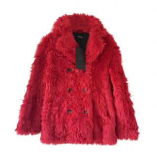 The Kooples Red Double Breasted Faux Fur Coat