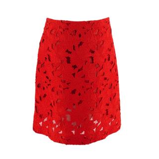 Giambattista Valli Red Embroidered Straight Skirt