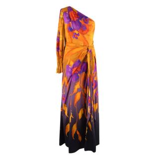 Peter Pilotto One-Shoulder Floral-Print Silk Blend Maxi Dress
