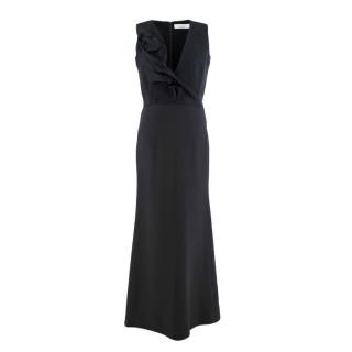 Victoria Beckham Black Wool Silk Ruffle Front Evening Gown