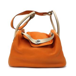 Hermes Clemence Leather Orange & Parchemin Lindy 34 PHW