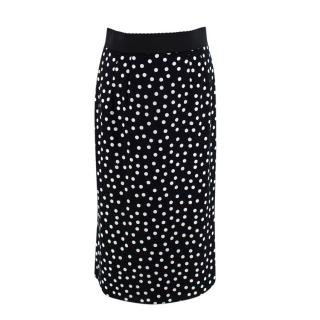 Dolce & Gabbana Black & White Polka Dot Silk Crepe Pencil Skirt