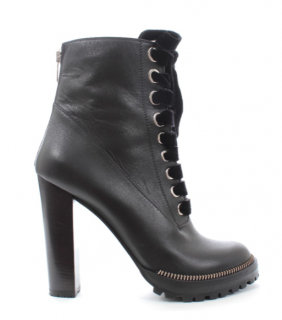 Sergio Rossi Black Leather Lace-Up Ankle Boots