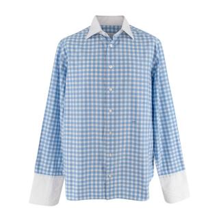 Donato Liguori Light Blue Check Contrast Collar & Cuffs Formal Shirt