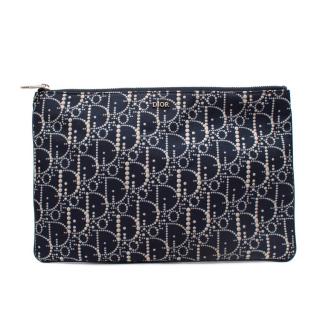 Christian Dior Navy Oblique Printed Twill Pouch