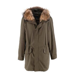 Yves Salomon Army-Green Fur Trimmed Cotton Parka Coat