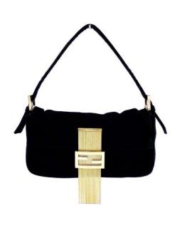 Fendi Black Velvet Fringed Baguette Bag