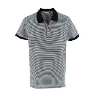 Saint Laurent Black & White Striped Pique Polo Shirt