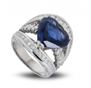 Bespoke 18ct White Gold Heart Cut Sapphire Diamond Ring