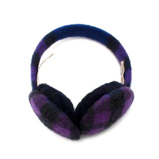 Burberry Dark Purple & Black Check Cashmere Earmuffs