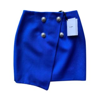 Balmain Blue Double Breasted Wool Mini Skirt