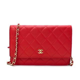 Chanel Red Quilted Leather Wallet on Chain