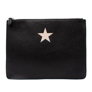 Givenchy Black Grained Leather Star Print Pouch