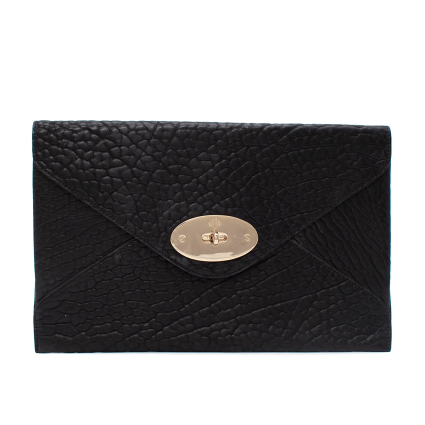 Mulberry Black Pebbled Leather Envelope Clutch Bag