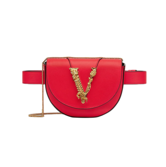 Versace Red Leather Virtus Saddle Belt Bag