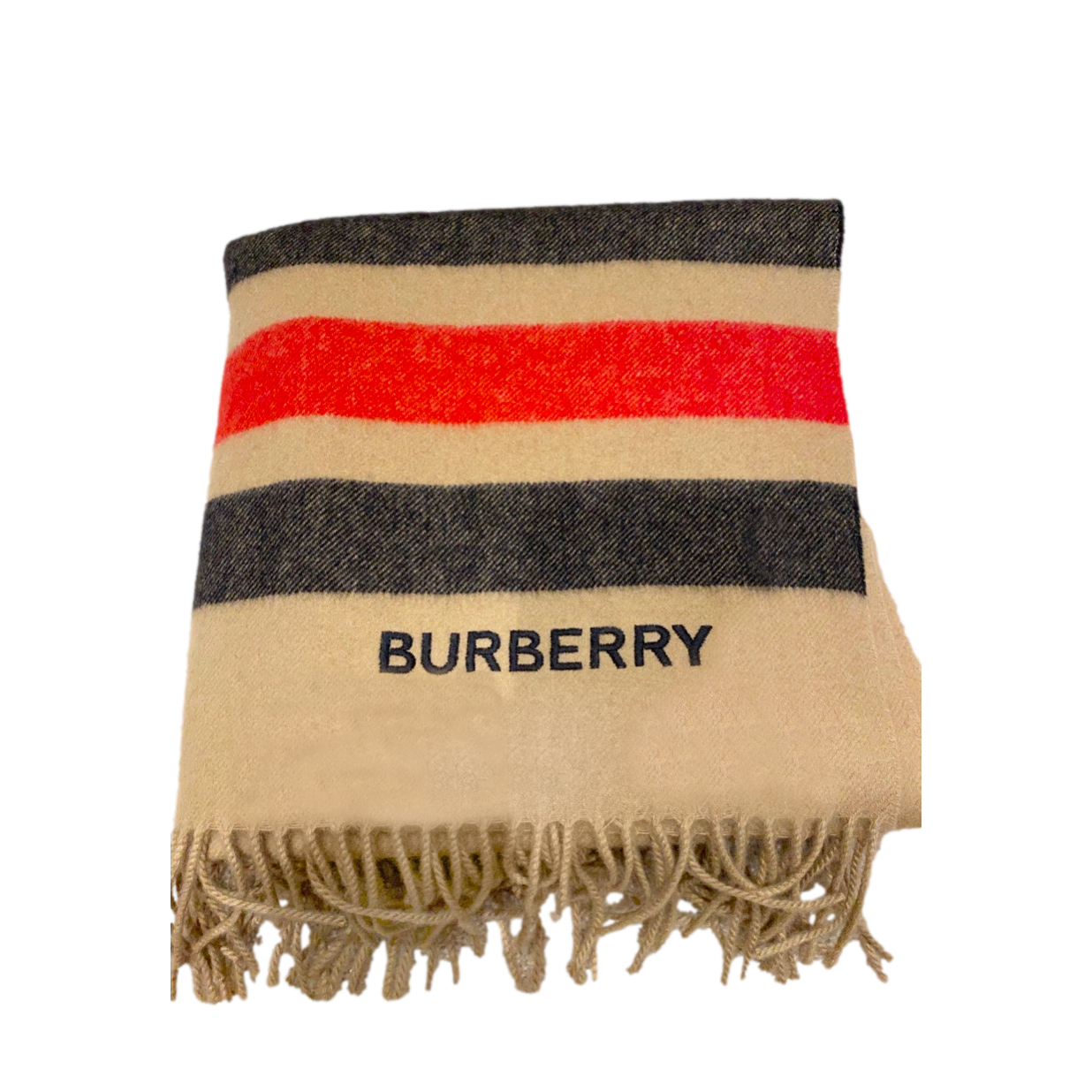 Burberry Archive Beige Cashmere Fringed Scarf