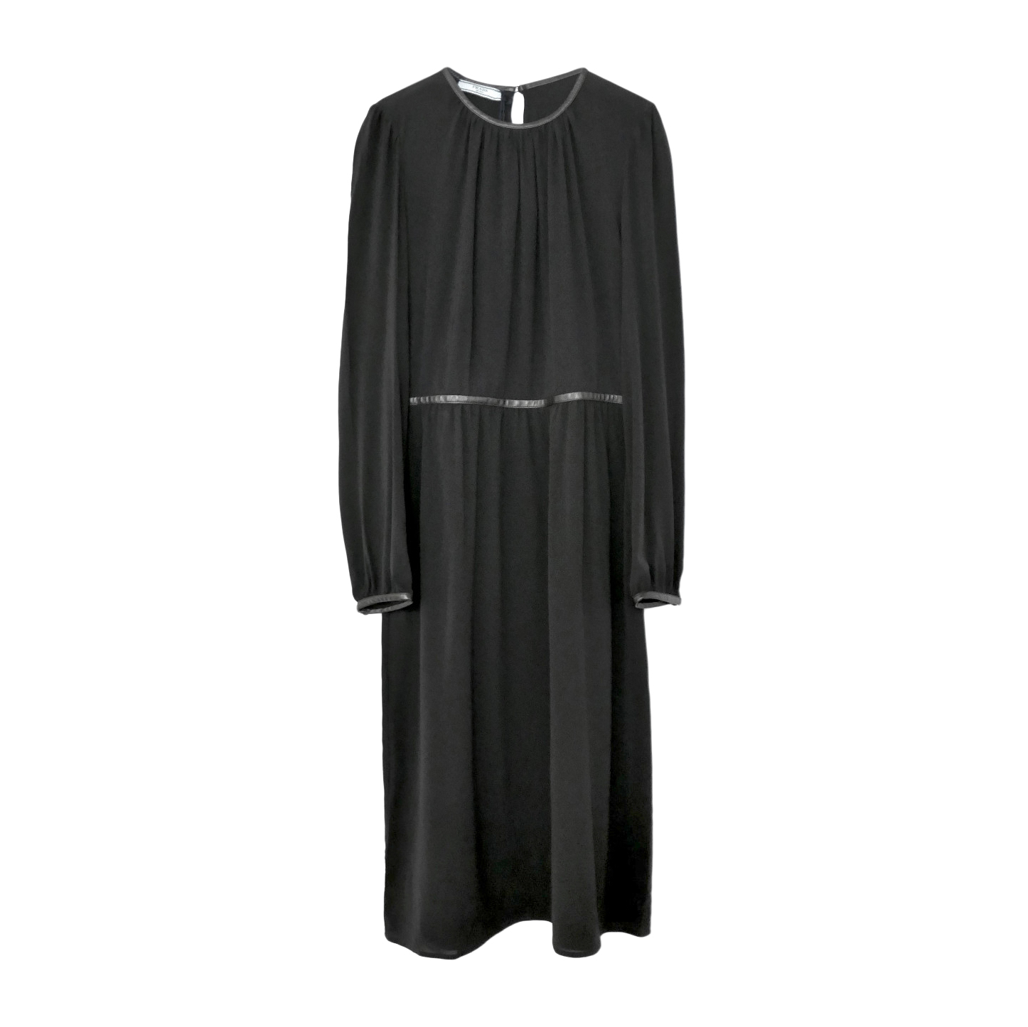 Prada Black Leather Trimmed Silk Georgette Dress