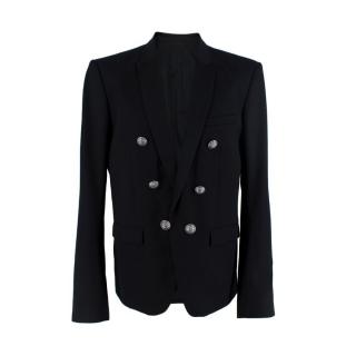 Balmain Black Wool 6 Button Satin Collar Open Blazer
