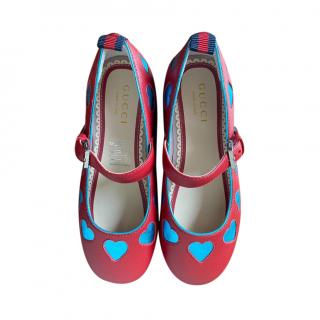 Gucci Red & Blue Heart Detail Mary Janes