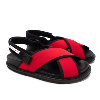 Marni Fussbett Two-Tone Crossover-Strap Leather Sandals 