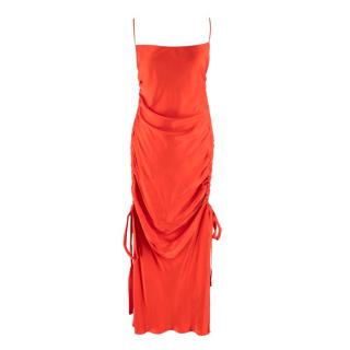 Zimmermann Vermillion Red Ruched Silk Slip Dress