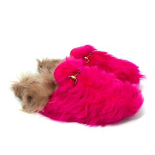 Gucci Princetown Bright Pink & Natural Shearling Horsebit Loafers