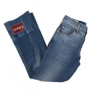 Gucci Faded Mid-Blue Denim Flared High Rise Jeans