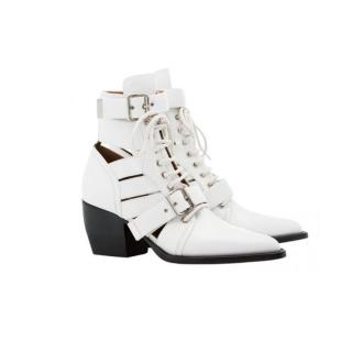 Chloe White Rylee Lace-up Cutout Ankle Boots