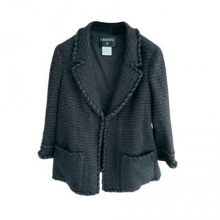 Chanel Black/Navy Wool Blend Tweed Classic Jacket