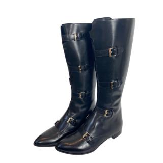 Sergio Rossi Black Buckle Detail Knee Boots