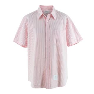 Thom Browne Pink Candystripe Seersucker Cotton Shirt