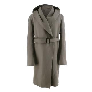 Rick Owens Sage-Grey Shawl Hooded Long Coat 