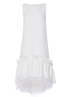 Huishan Zhang Jodie Feather Trimmed White Sleeveless Dress