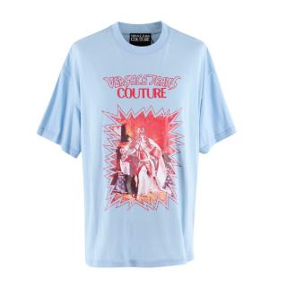 Versace Jeans Couture Sky Blue & Pink Printed T-Shirt