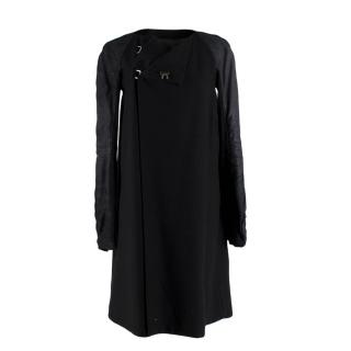  Rick Owens Black Wool Coat with Leather Sleeves