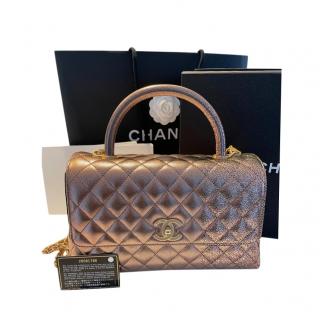 Chanel Rose Gold Quilted Leather Coco Top Handle Flap Bag