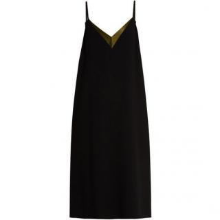 Lanvin Black/Khaki Crepe Midi Slip Dress