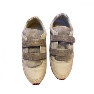 Brunello Cucinelli Sneakers with Fur Tongue & Monilli Bead Straps