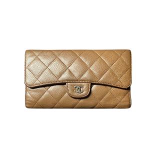 Chanel Caramel Brown Caviar Leather Long Wallet