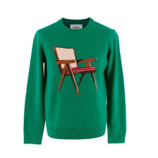 Casablanca Green Chair Motif Wool Intarsia Knit Jumper