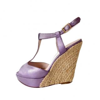 Versace Lilac Raffia Wedge Sandals