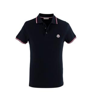 Moncler Navy Tricolour Trim Cotton Short Sleeve Polo Shirt