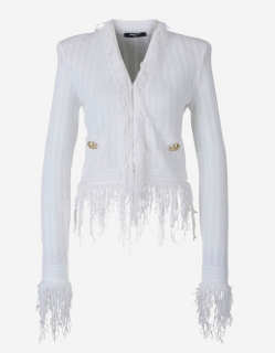 Balmain White Fringed Cotton Jacket