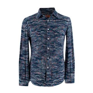 Missoni Navy Space Dye Fine Knit Long Sleeve Shirt
