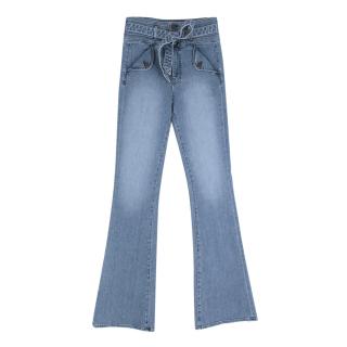 Veronica Beard Giselle Tie-Waist Mid-Wash Flared Denim Jeans
