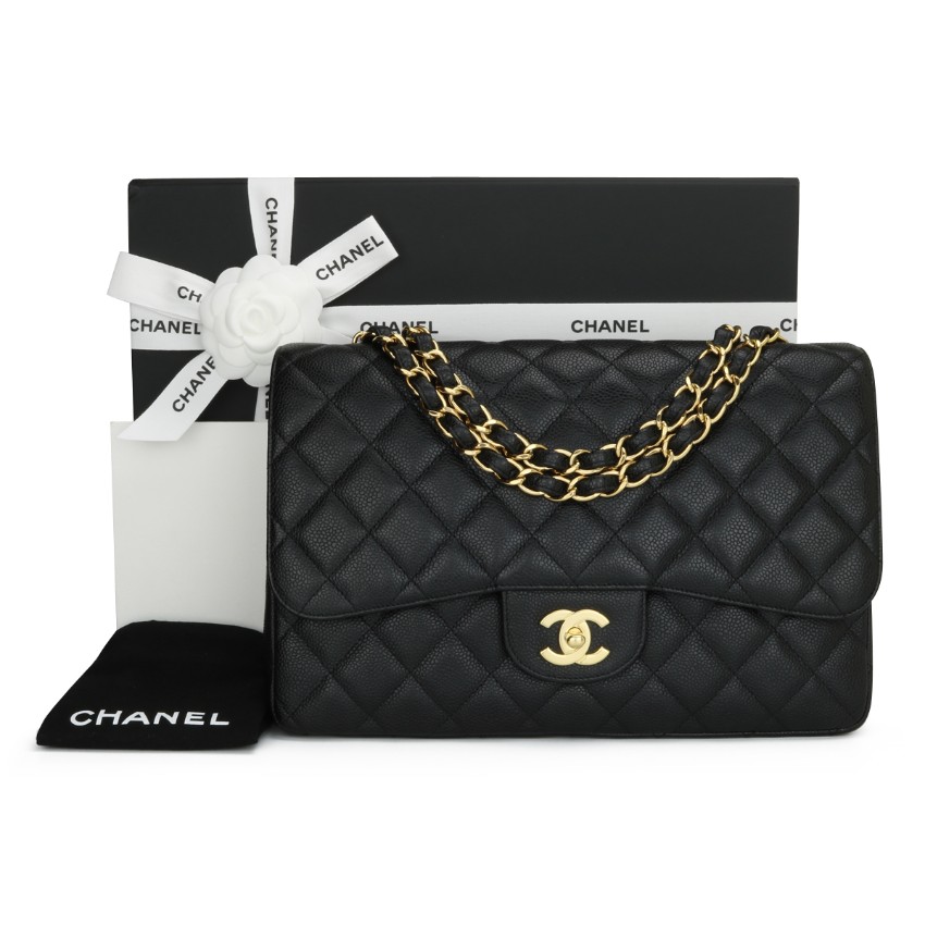Chanel Black Quilted Caviar Leather Jumbo Flap Bag