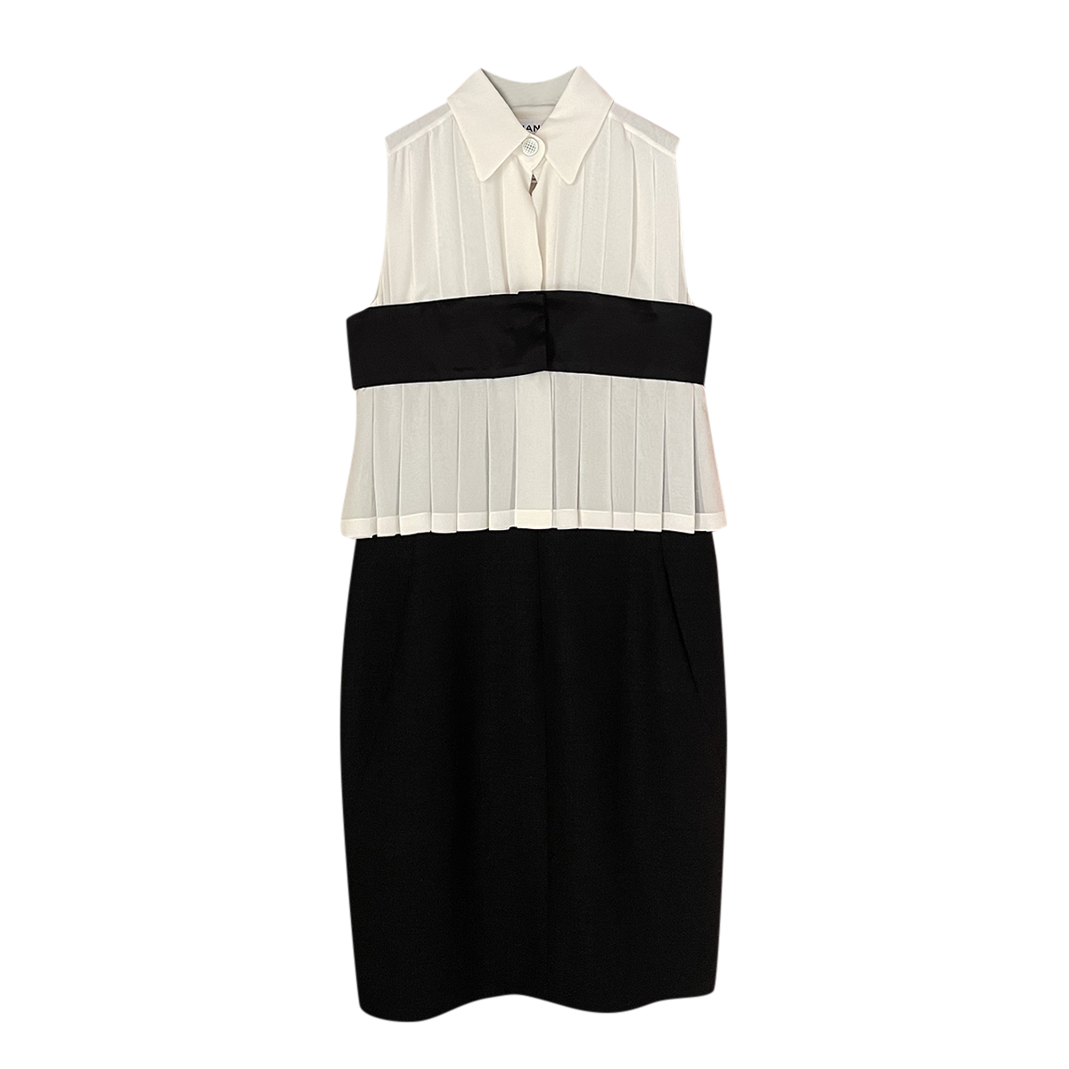 Chanel Bi-Colour Silk & Wool Blend Pleated Sleeveless Dress