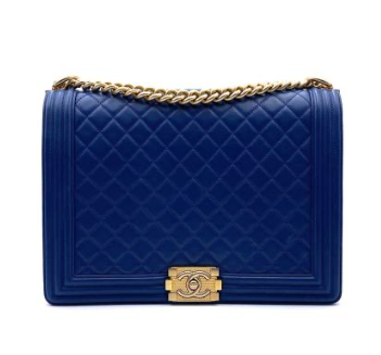 Chanel Blue Quilted Leather Maxi Boy Bag