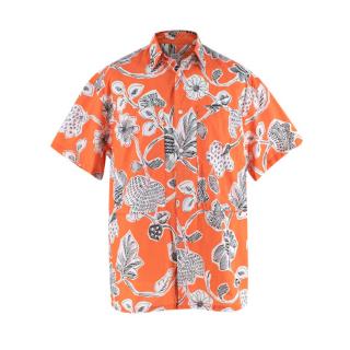 E. Tautz Orange Floral Sketch Effect Pattern Poplin Shirt