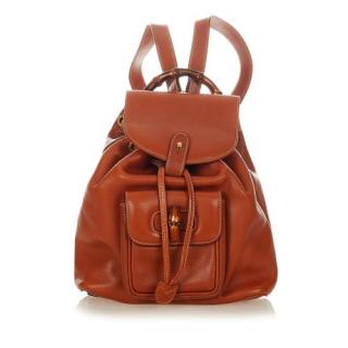 Gucci Tan Bamboo Drawstring Leather Backpack